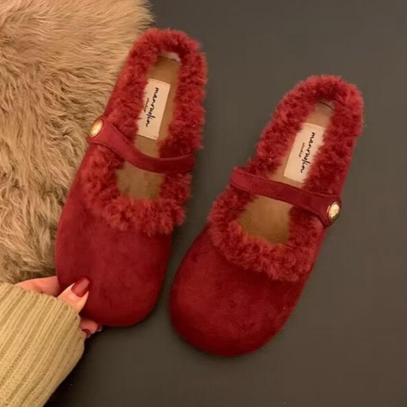 

Модные зимние новые тапочки-баотоу, женские модные с круглым носком, с мелким вырезом, из замши, противоскользящие, износостойкие, на плоской подошве 39 красный