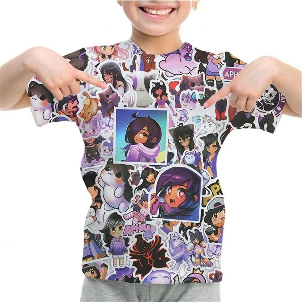 Aphmau Dětské tričko s 3D potiskem Kawaii Anime styl pro kluky a holky Měkké a pohodlné Topy s krátkým rukávem