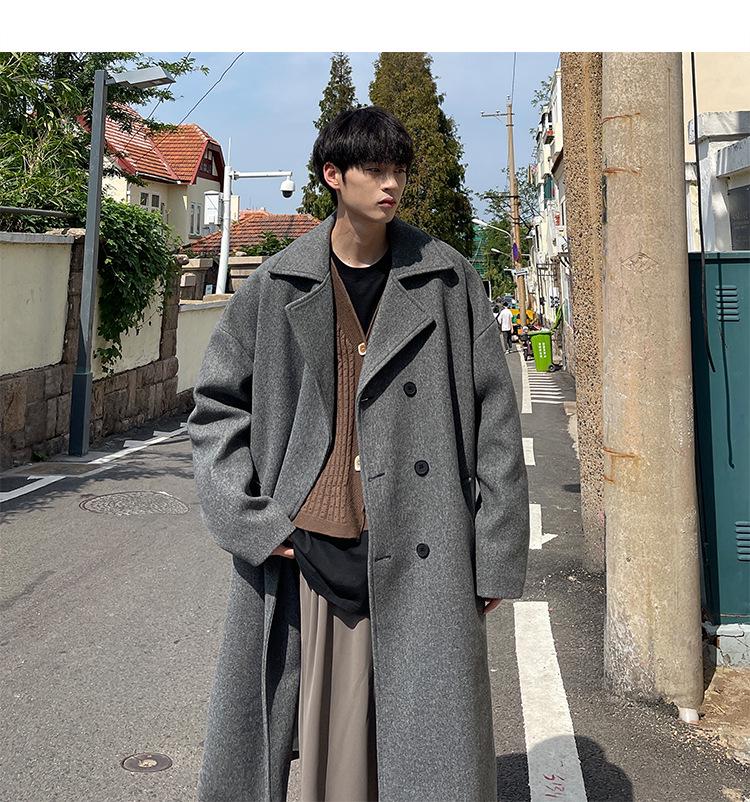 Men's British Style Wool Trench Coat - 2024 Autumn/Winter Trend, High-End Mid-Length Thick Jacket