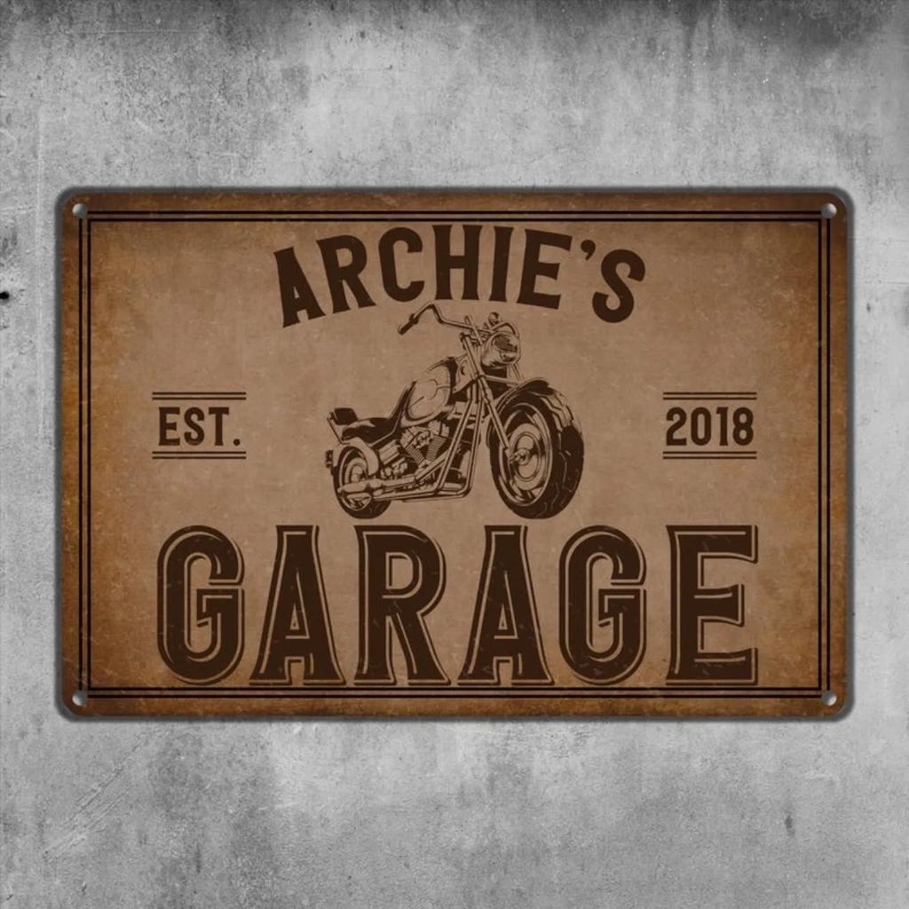 Customizable Personalized Metal Motorcycle Garage Sign - Retro Engraved Wall Plaque, Custom Text Decor for Biker Space