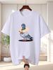 T-shirt Unisexe Bleu Royal Mignon Pigeon emballé dans un Beignet Dessin Animé Impression d'Art Col Rond Manches Courtes Été Décontracté Homme Coton Street Quotidien Haut