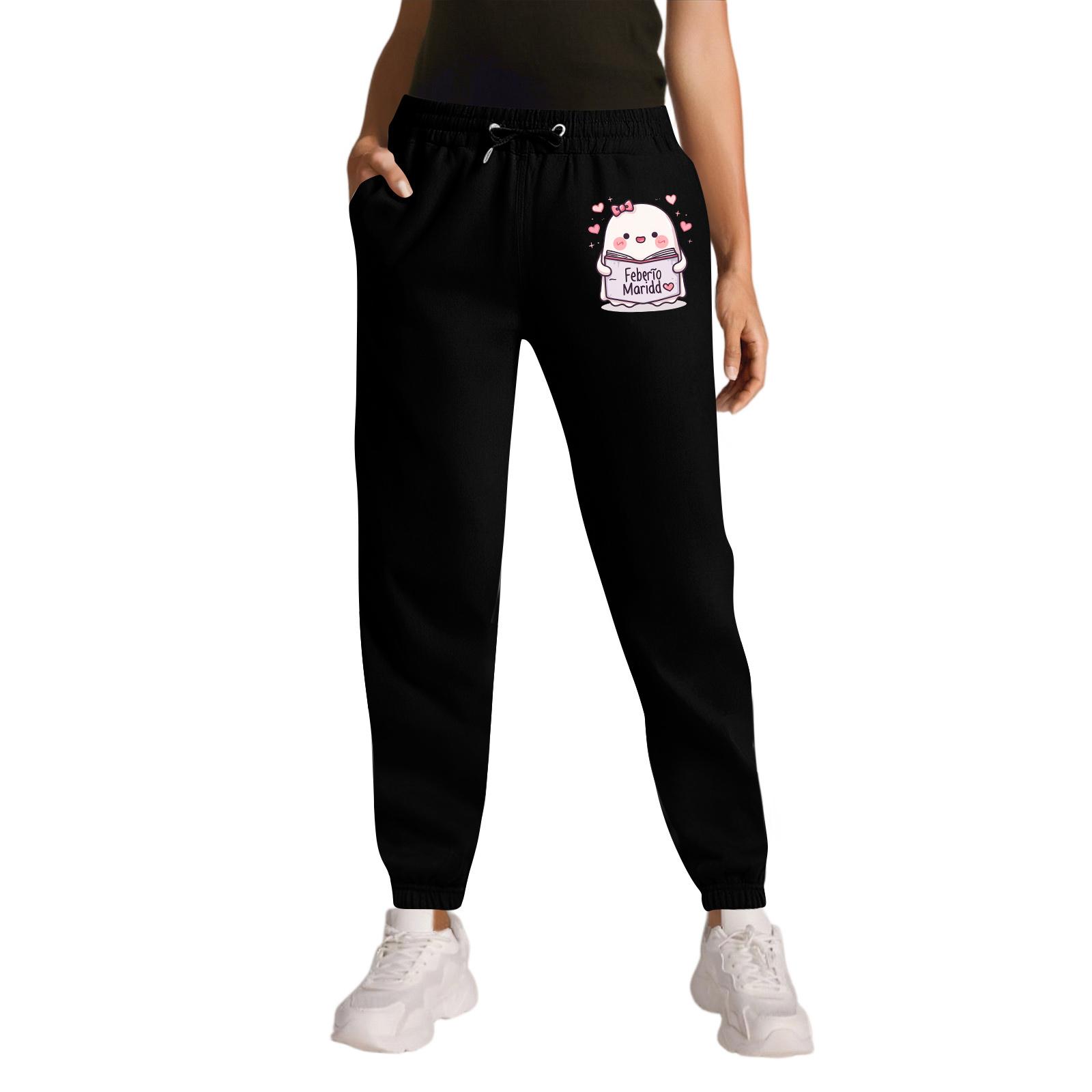 

Women s Sports Halloween Print Drawstring Pocket Casual Workwear Pants L чорний