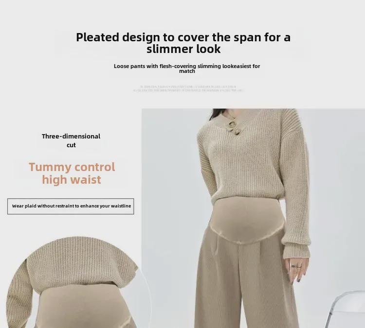 2024 Spring & Autumn Maternity Velvet Cotton Wide-Leg Pants with Belly Support