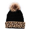 New Rolled Up Thickened Warm Knitted Cap  Winter Woolen Cap  Leopard Print Fashionable Pile Cap