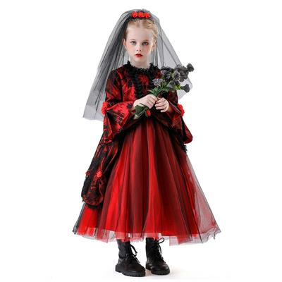 New Halloween Ghost Bride Dress Medieval Vampire Princess Dress Children's Witch Show Costume