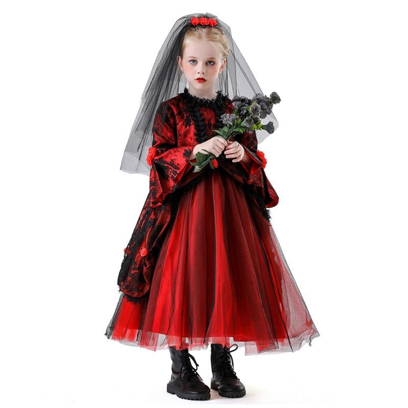 New Halloween Ghost Bride Dress Medieval Vampire Princess Dress Children's Witch Show Costume