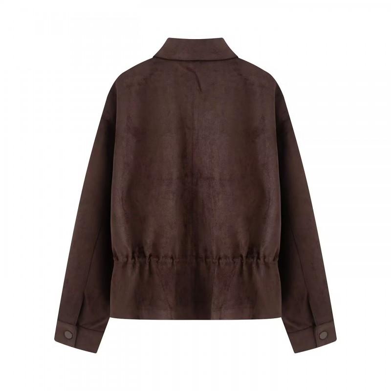 2026 Womens Vintage Suede Jacket Slim Fit Streetwear Zip Up Outerwear