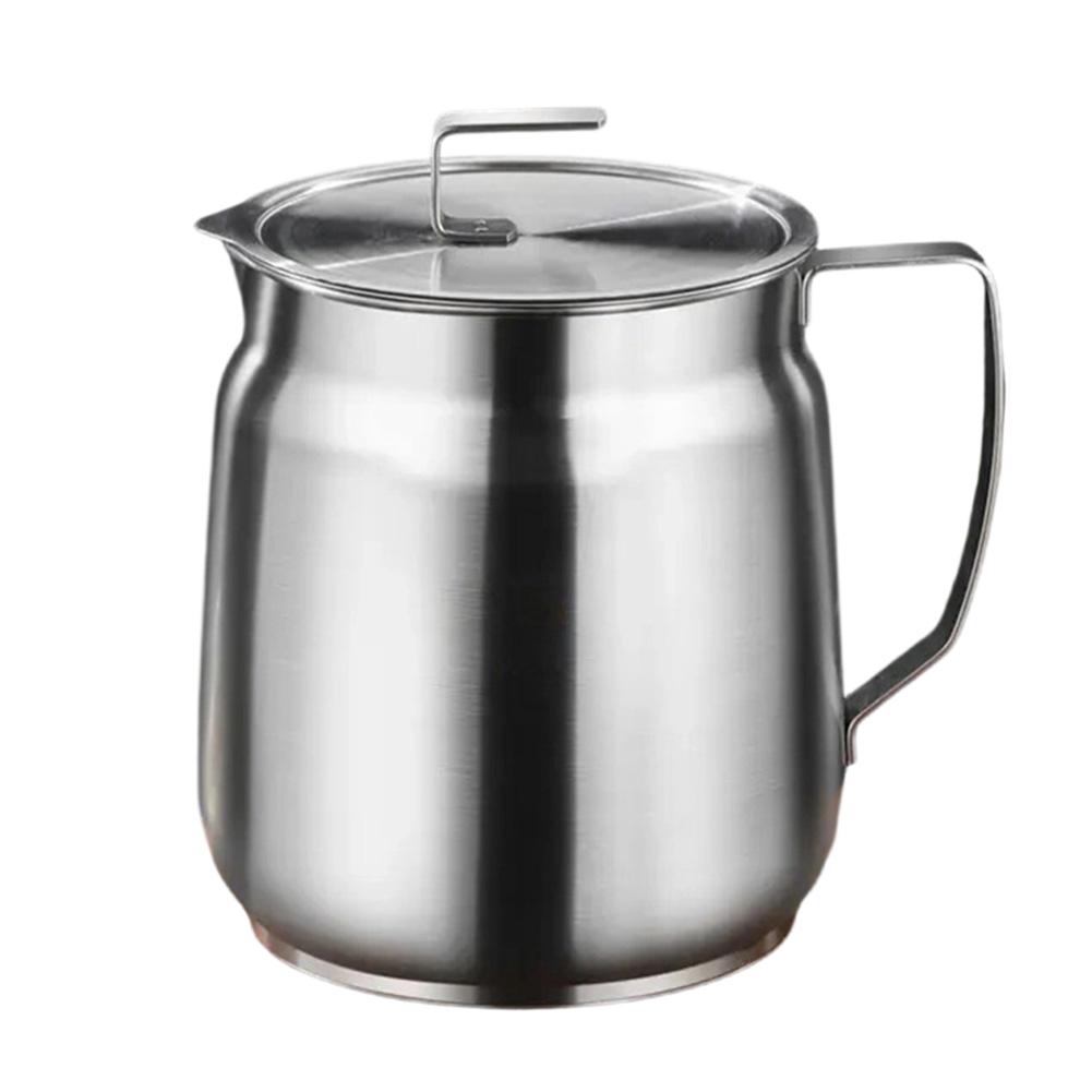 Extra Thick Stainless Steel Oil Filter Pot with Lid and Built-In Filter Suitable for Home Cooking Oil Storage and Filtration