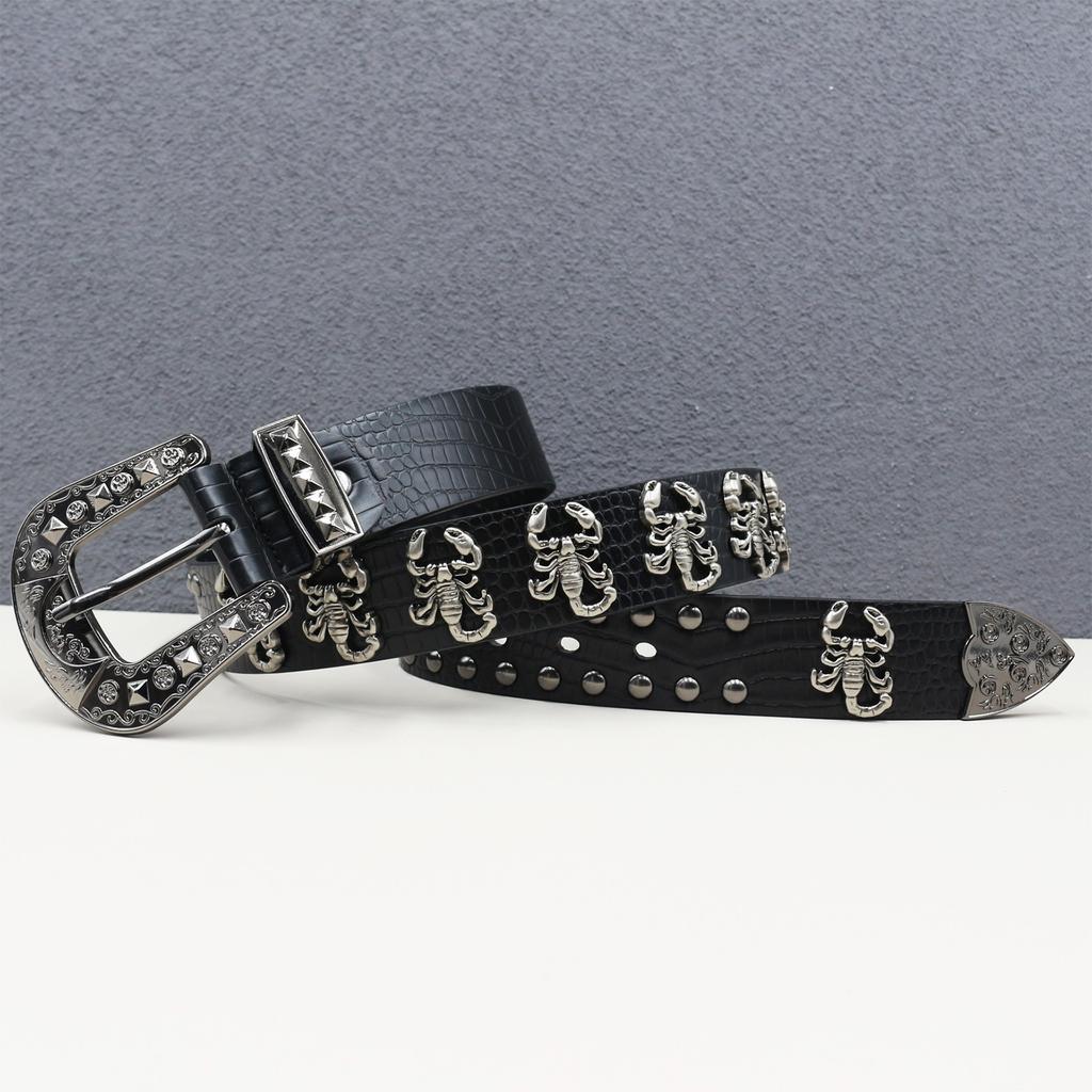 Punk Belt Men Scorpion Rivet Belt Western Belt Hip Hop Punk Personality Street Trousers Belt Men