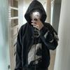 Unisex Oversized Hooded Sweatshirt With Distressed Graphic Print Cotton Blend Fall Casual Wear