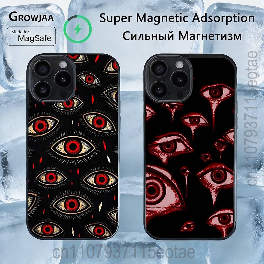 Horror Scary Face Eyes Case For iPhone 17,16,15,14,13,12,11,Pro,Max,Plus,Mini,SE4,E Magnetic Magsafe Wireless Charging