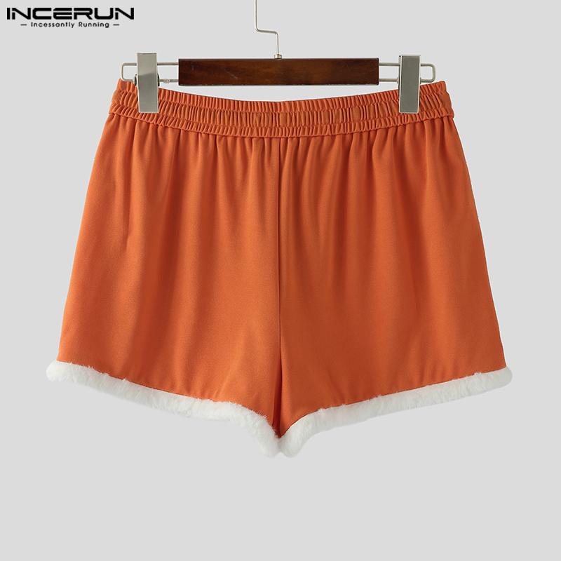 INCERUN Pánské mini kraťasy se stahovací šňůrkou, šitím, elastickým pasem, chlupatou patchworkovou domácí obuví