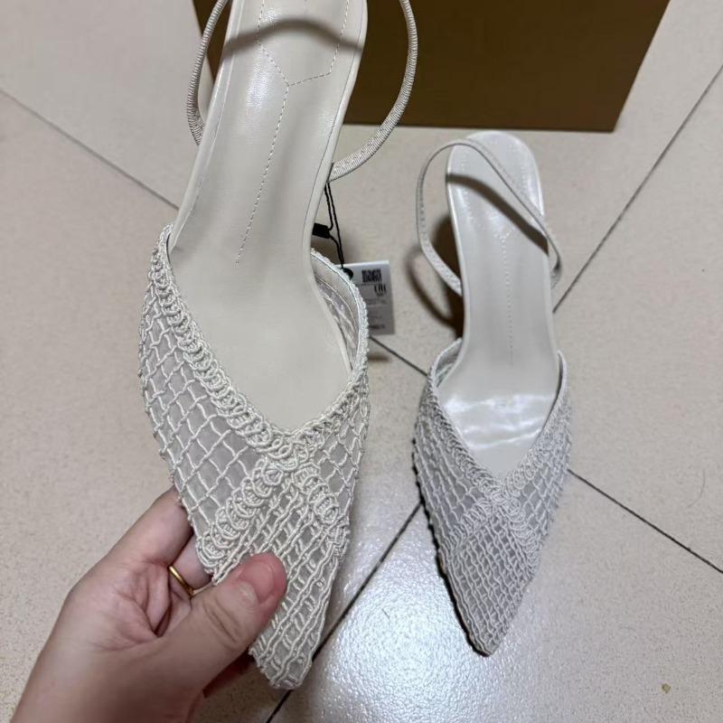 Fashion Weaving Hollow Out Women Luxury Sandals Roman Style Pointed Toe Summer Party Prom Slingbacks Brand High Heels Shoes for Ladies