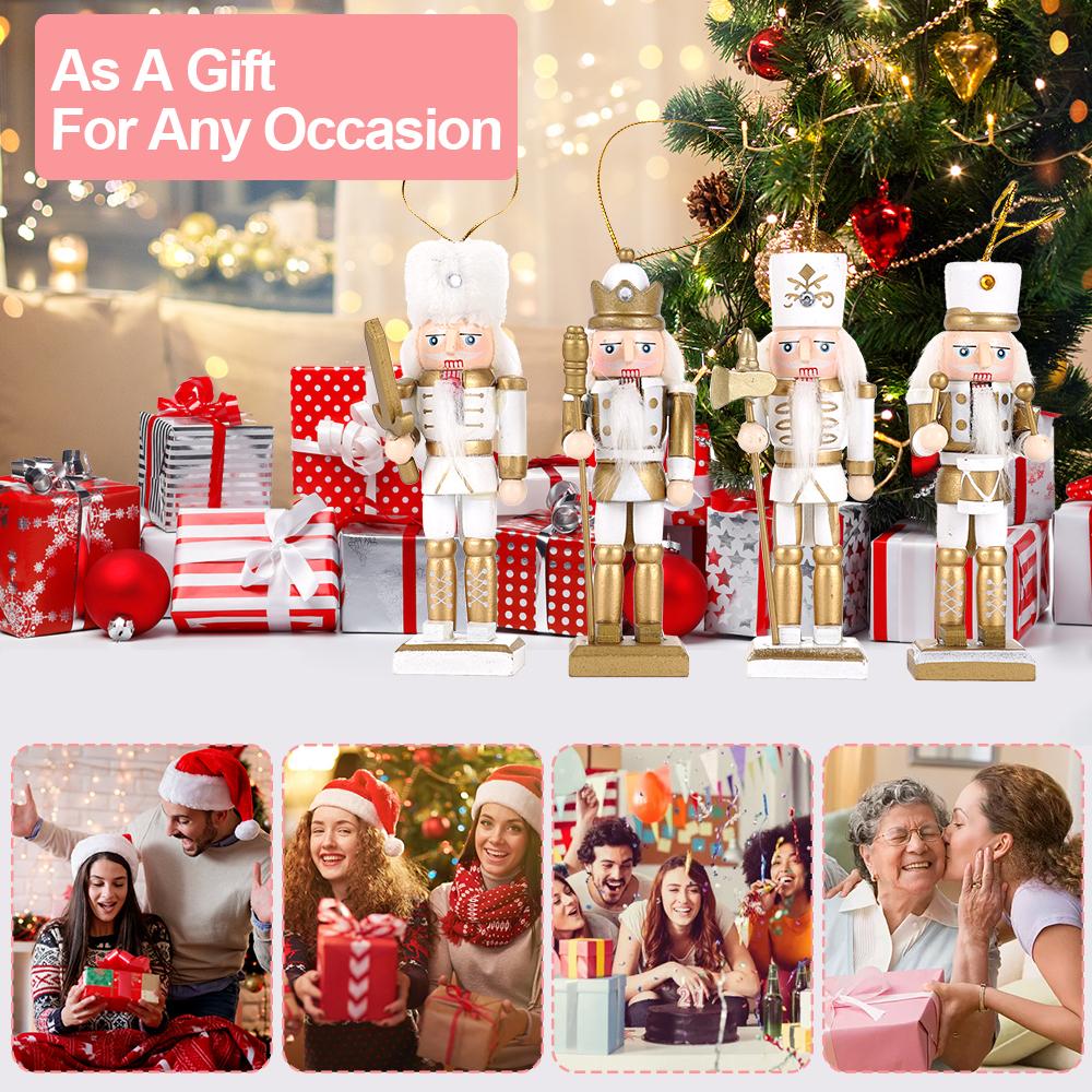 4 Stück 12 cm Nussknacker Marionetten Soldaten Ornamente Weihnachtsbaum Anhänger Mini Nussknacker Puppen Spielzeug Weihnachten Neujahr Geschenk Dekoration