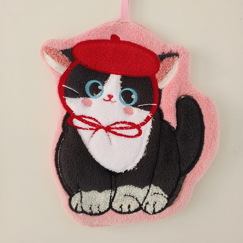 Adorable Cartoon Cat Hand Towel Hanging handkerchief Coral Fleece Ultra Absorbent Quick Drying Thick Odor Resistant Ideal For  Kitchens Bathrooms