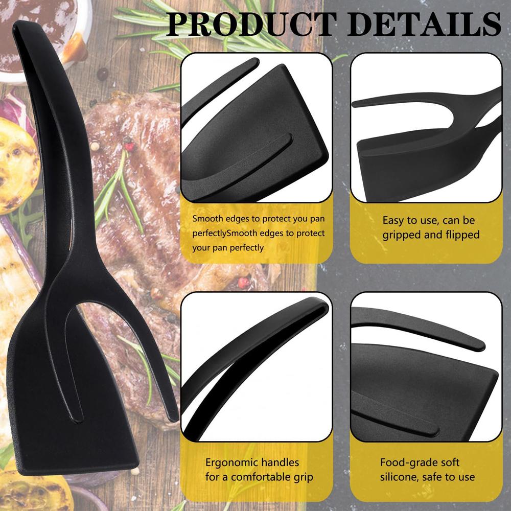 New 2 In 1 Grip Flip Spatula Tongs Egg Flipper Spatula Nylon Non Stick Coating Pancake Fish French Toast Omelet Making Tool