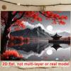 2D Flat Printed Red Maple Japanese Pavilion Background Cloth