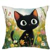 Cute Black Cat - Floral Pillow CoversLiving Room Sofa Cushion Cover, Soft and Comfortable, Bedroom Room Decoration