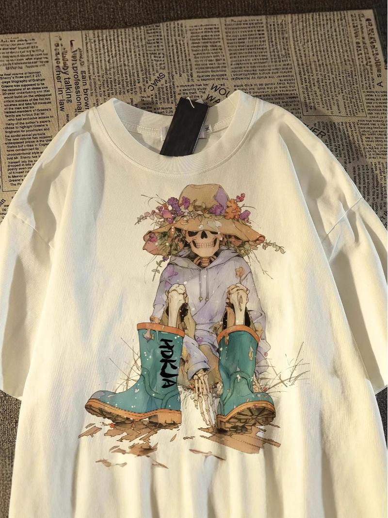 

Unisex Summer Retro Skull Print Cotton T-Shirt L