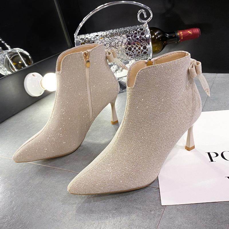 Große Stiefeletten für Damen 2025 Herbst/Winter Neue Modische High Heel Damenschuhe, Dünner Absatz Spitze Damenstiefel