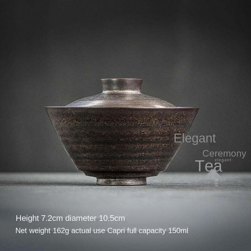 

Большая миска с крышкой Sancai ручной работы, противоожоговая керамическая чашка для чая, чайный сервиз Kung Fu, грубая керамика, чайная церемония