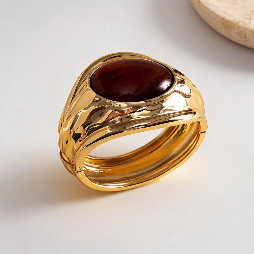 European and American pleated pattern resin oval bracelet retro medium and ancient style bracelet niche design sense jewelry women