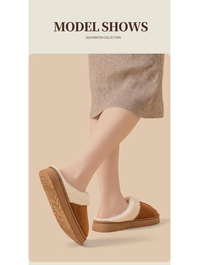Cozy Indoor Winter Non-Slip Plush Slippers for Couples - Warm, Thick-Sole Postpartum Cotton Footwear for Women