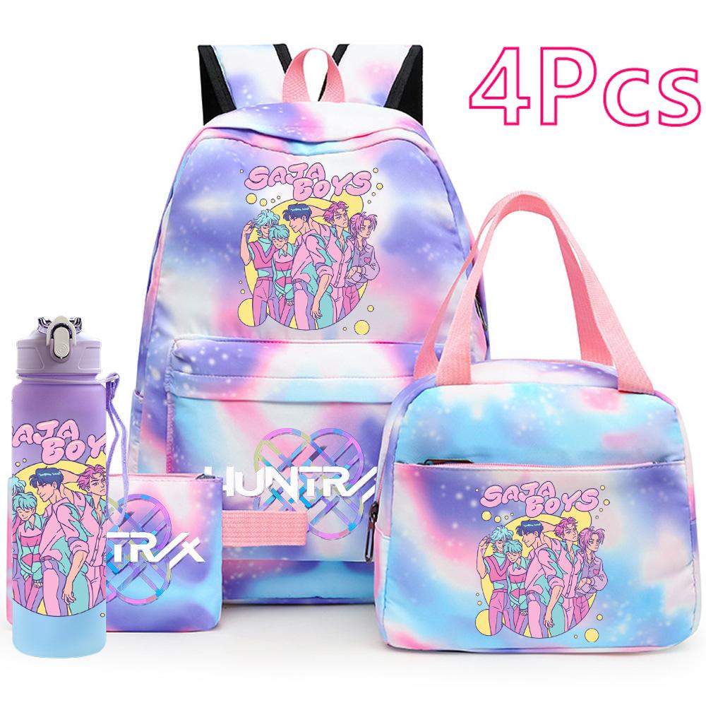 4Pcs/set K-Pop Printed Backpack Handbag Pencil Case with 750Ml Water Bottler for Teenager Boy Girl Schoolbag Large Capacity Waterproof Bookbag Mochila