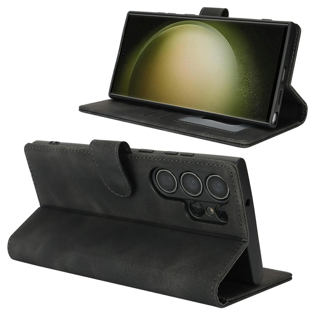 For Samsung Galaxy S23 Ultra Wallet Case Double Folded Edge Skin Touch PU Leather Flip Phone Cover