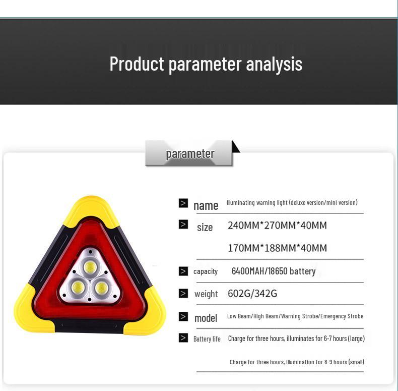 Solar-Powered Emergency Triangle Warning Sign for Cars