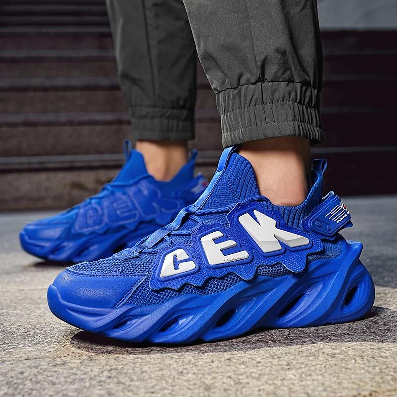 Herren Sommerschuhe Neue Textil Atmungsaktive Laufschuhe Trendige Herren Klingen Dicke Sohle Freizeit Sportschuhe 36-46