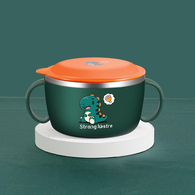 316L Stainless Steel Children s Cartoon Rice Bowl with Lid - Anti-scald, Double Ear, Perfect for Baby Food 316L Stainless Steel