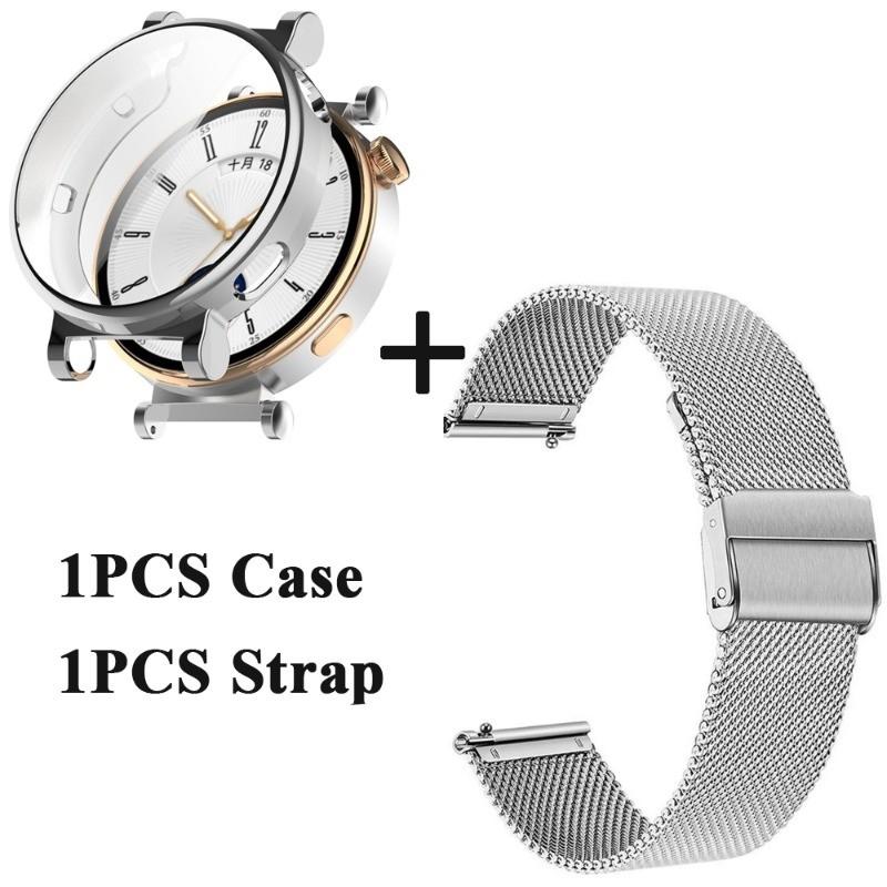 

Чехол TPU + миланский ремешок для Huawei Watch GT 5 41 мм 46 мм металлический браслет ремешок из нержавеющей стали для Huawei GT5 Pro 46 мм 42 мм Shell Correa ремешок для часов GT5 Pro 42mm серебряный