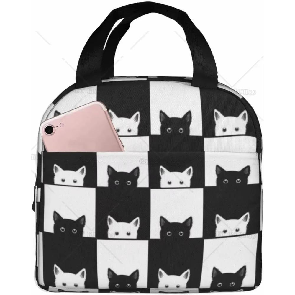 Pink Summer Fruits Watermelon Pineapple Cat Insulated Lunch Bag for Girls Reusable Lunch Tote Portable Lunch Box Cooler Bag