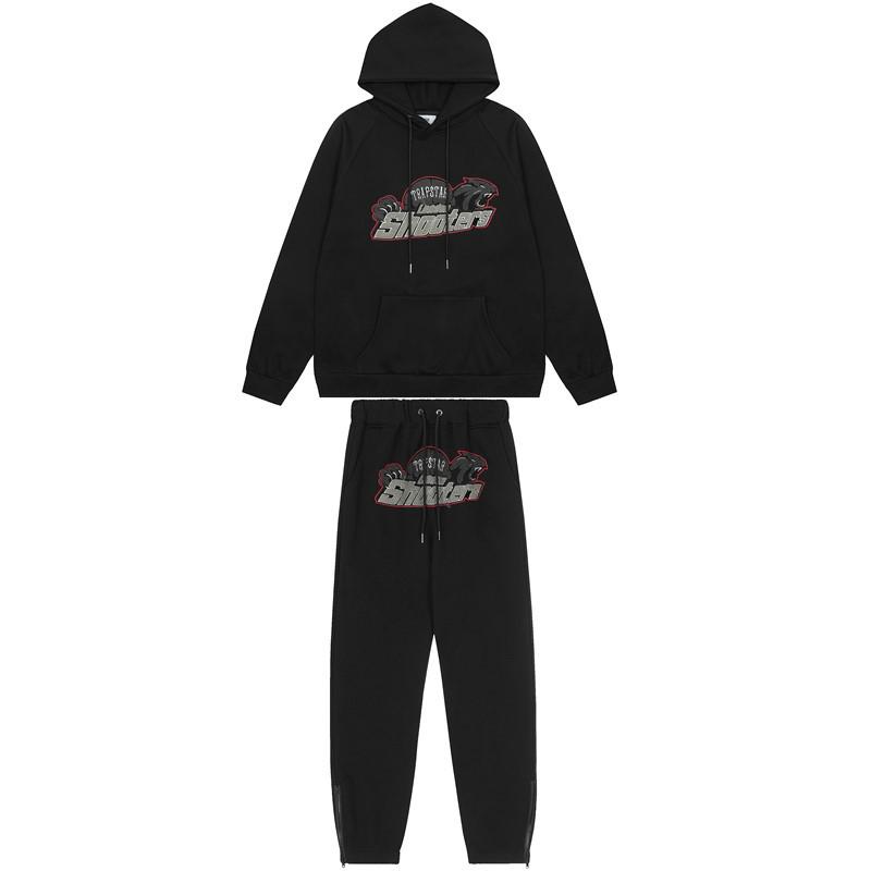Ensemble Décontracté Hoodie Rouge/Noir Tête de Tigre Brodé Homme & Couple Trapstar Européen & Américain avec Pantalon Long