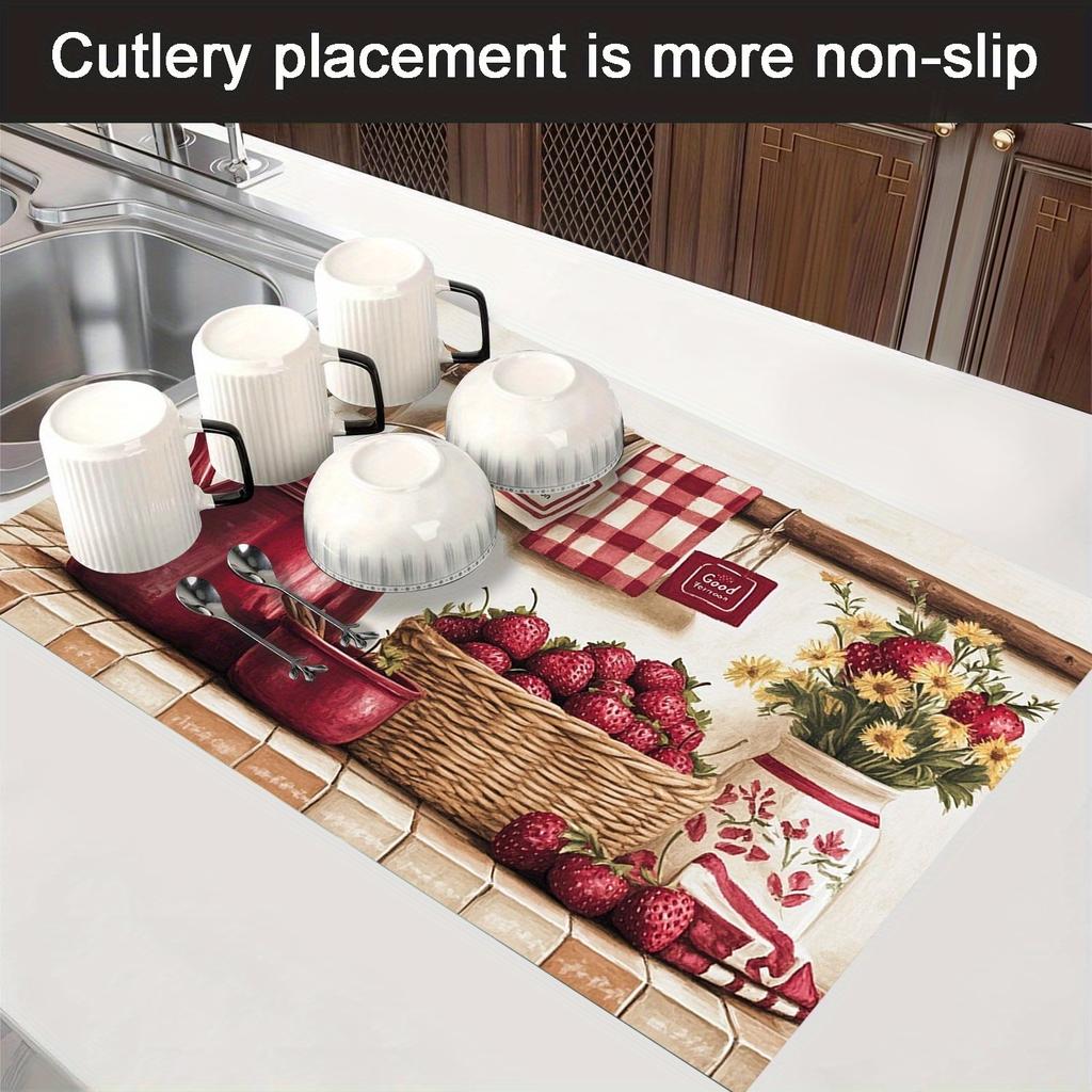 1Pcs Rubber Drying Mat With  Decorative Panel For Coffee Shop Restaurant Kitchen Carpet Tableware Durable Diatom Mud Table Mat Pet Mat Coffeeware
