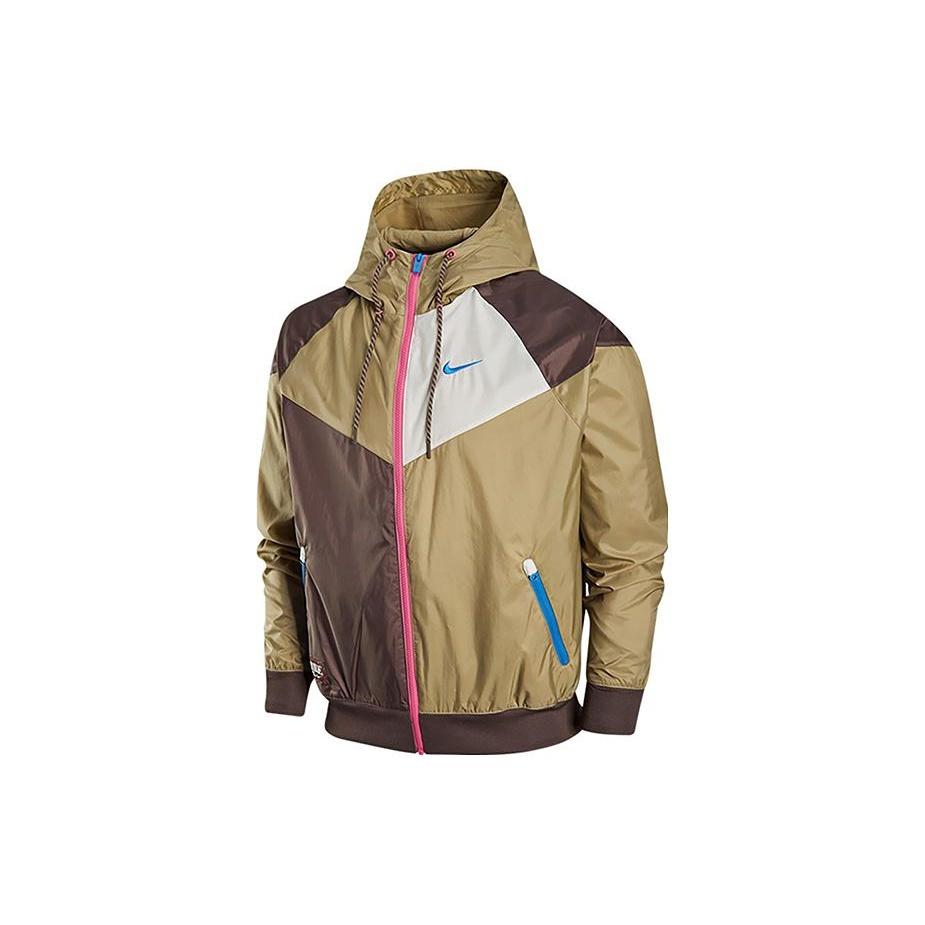 Nike Summer Hooded Stitching Windproof Training Sports Jacket  Grey Tan  Men s FJ7680-004 M
