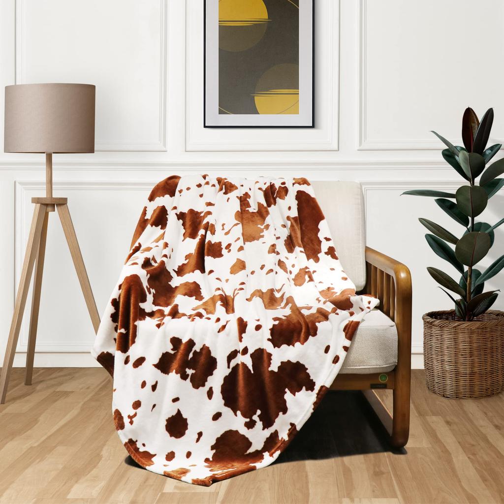 Cow Print Blanket Black White Bed Throws Soft Couch Warm Small Blankets Plush Gift for Daughter Mom, Bedroom Decor Sofa Cozy