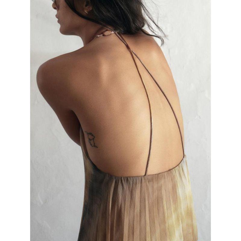 Za2024 Summer New Product Women's Clothes Vacation Style off-the-Shoulder Tie-Dye Hanging Collar Pleated Dress 3666096 330