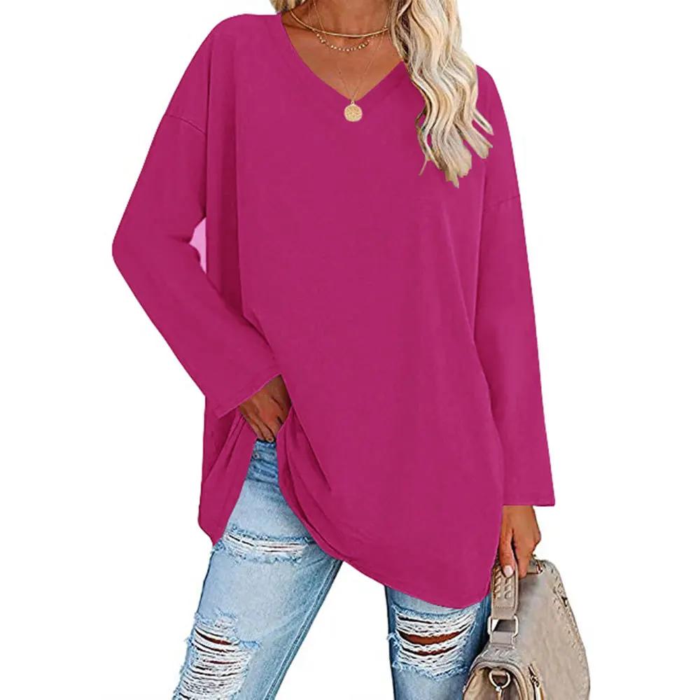 Damen Lockeres Langarm V-Ausschnitt Strickoberteil Große Plus Size Oberteile Damen Frühling Sommer Einfarbiges Oberteil Langarm V-Ausschnitt