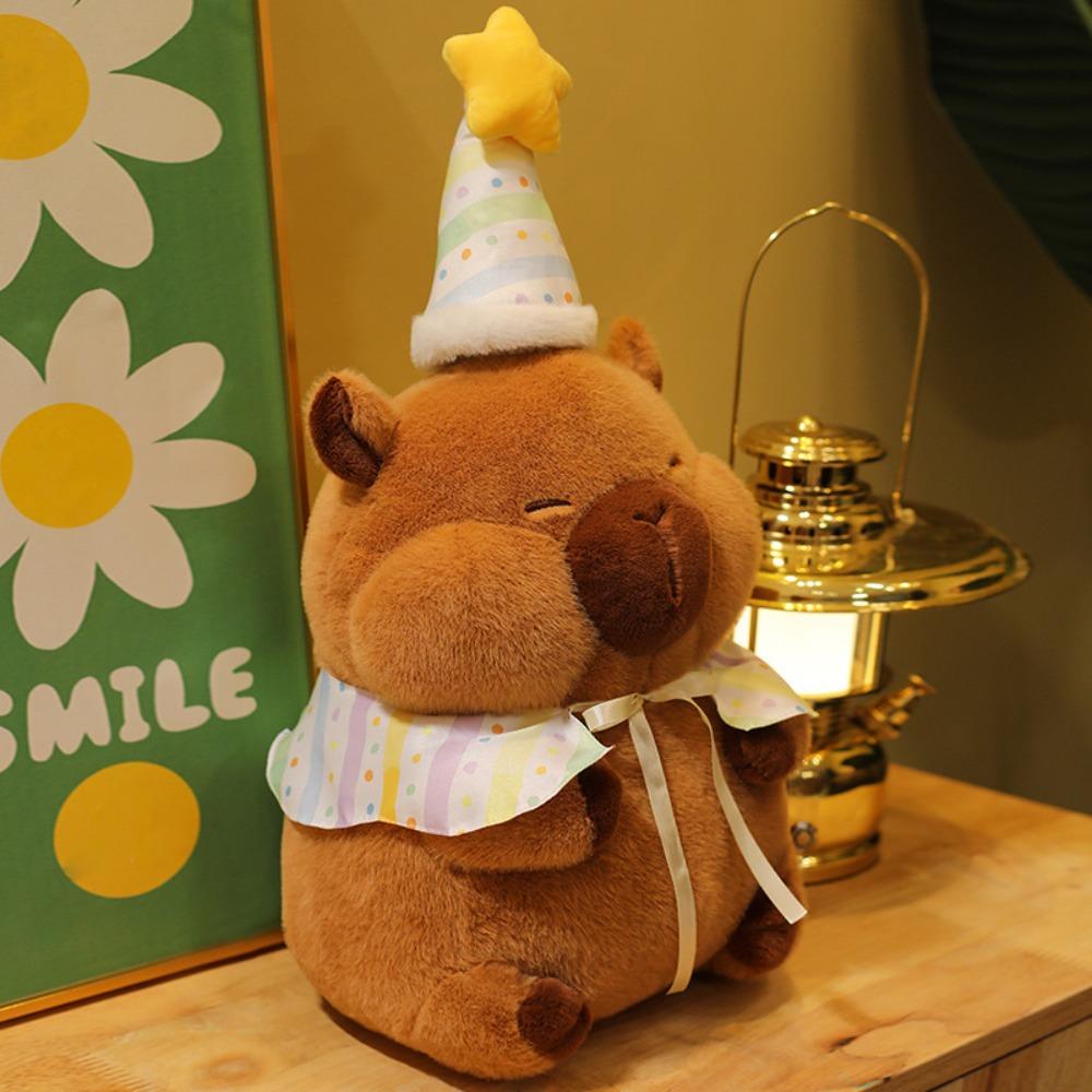 Birthday Hat Capybara Plush Toy Simulation Capibara Fluffty Doll Capybara Plush Doll  Home Decor