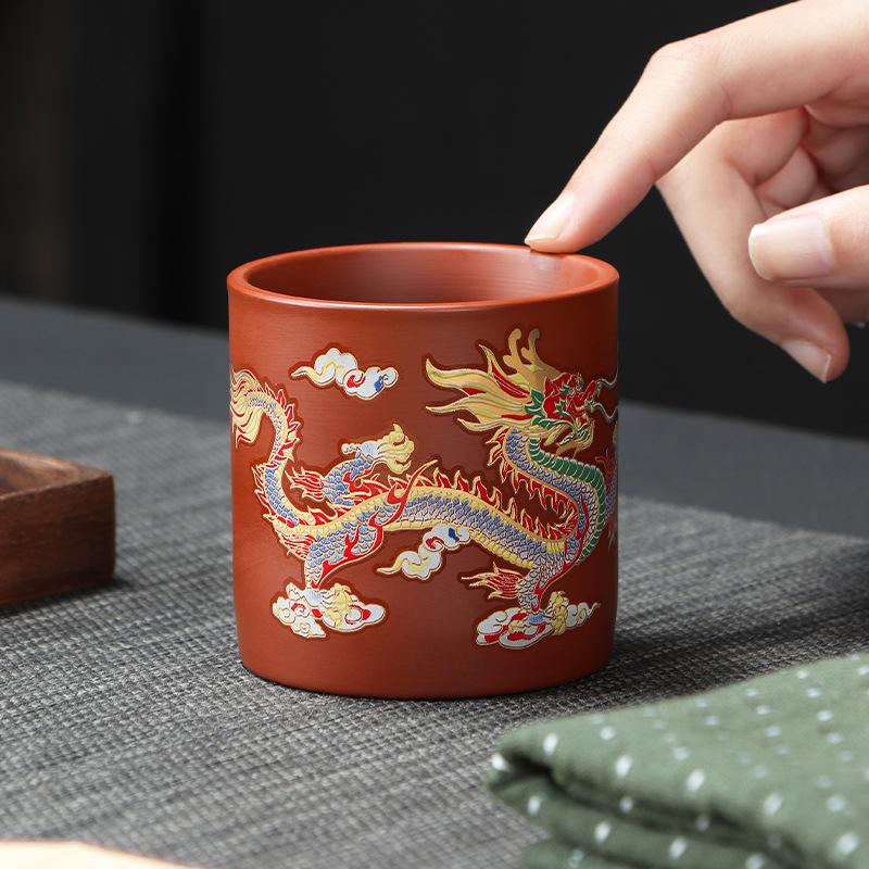 Heat-changing color Dragon and Phoenix master cup straight cup tea cup tea cup kung fu tea set