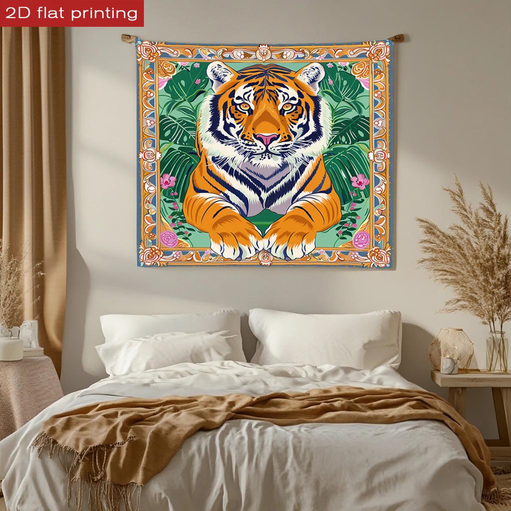 Vibrant Boho Tiger Tapestry, Floral Jungle Print Wall Art, Eclectic Living Room & Bedroom Decor Suitable Offices Bars Party