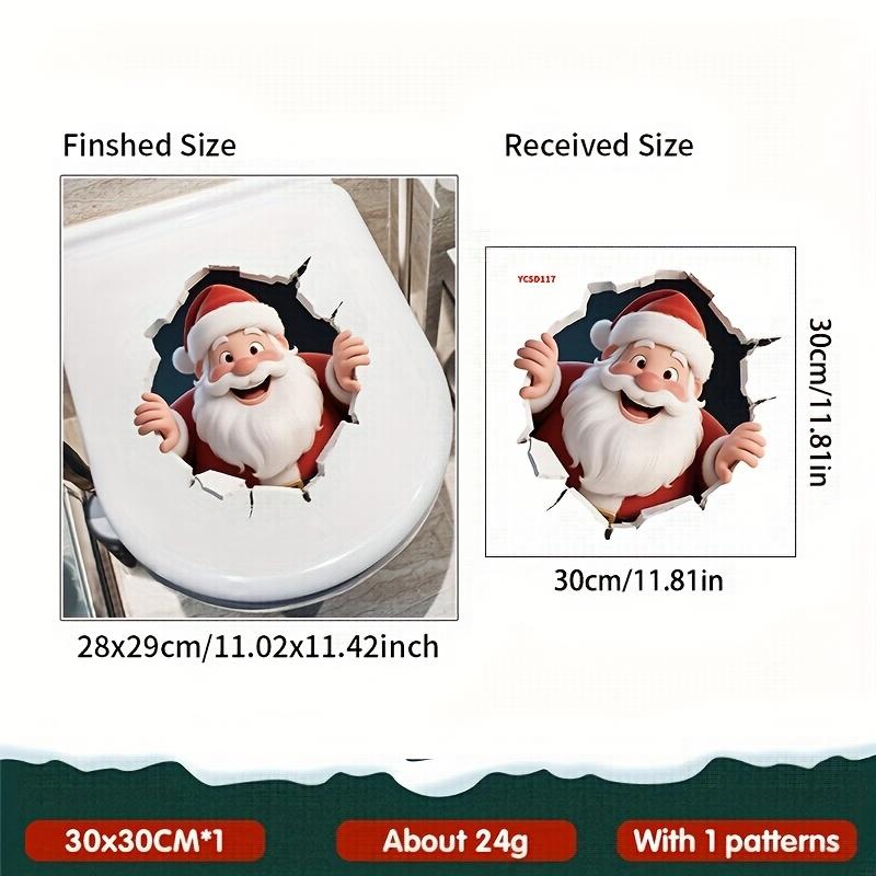 Funny 3D Santa Claus breaks wall and comes out toilet sticker - removable bathroom decoration sticker