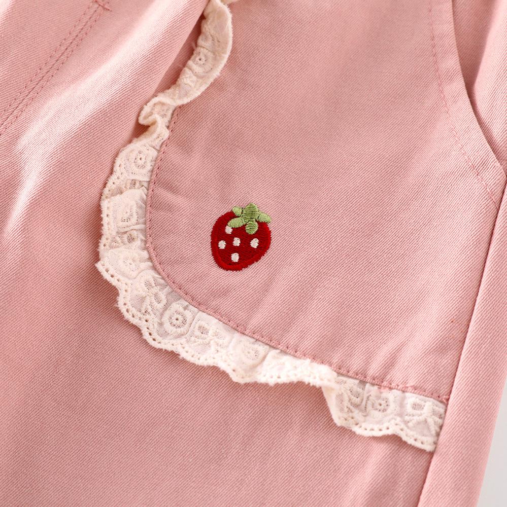Girls' Strawberry Lace Wide-Leg Trousers - 2025 Autumn Korean Style Fashion for Children