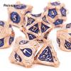 7 Pcs Copper Blue Tree Stump Root Metal Dice Solid Metal Polyhedral Dice Set Suitable for Role-Playing RPG  Board Game Card Game
