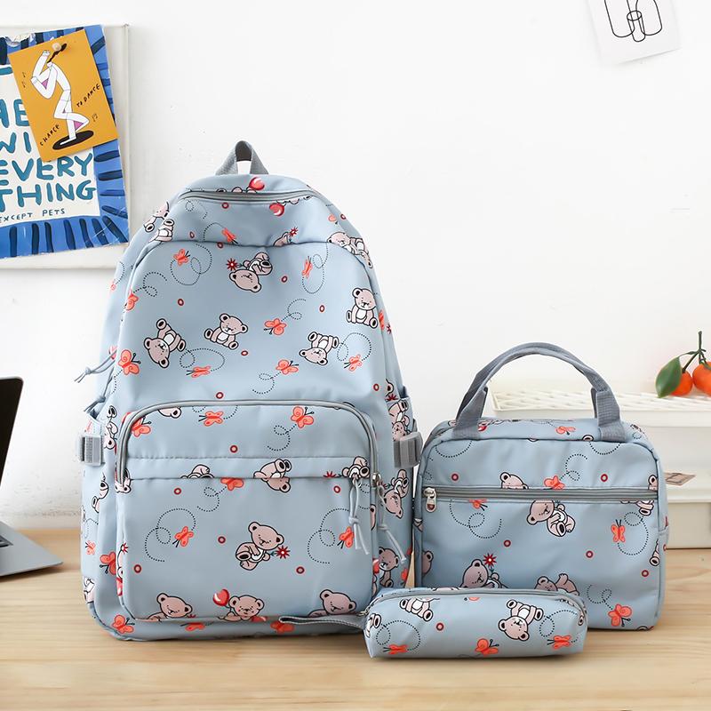 Student Cartoon Backpack Set Female Campus Backpack Lightweight Nylon Three-Piece Schoolbag