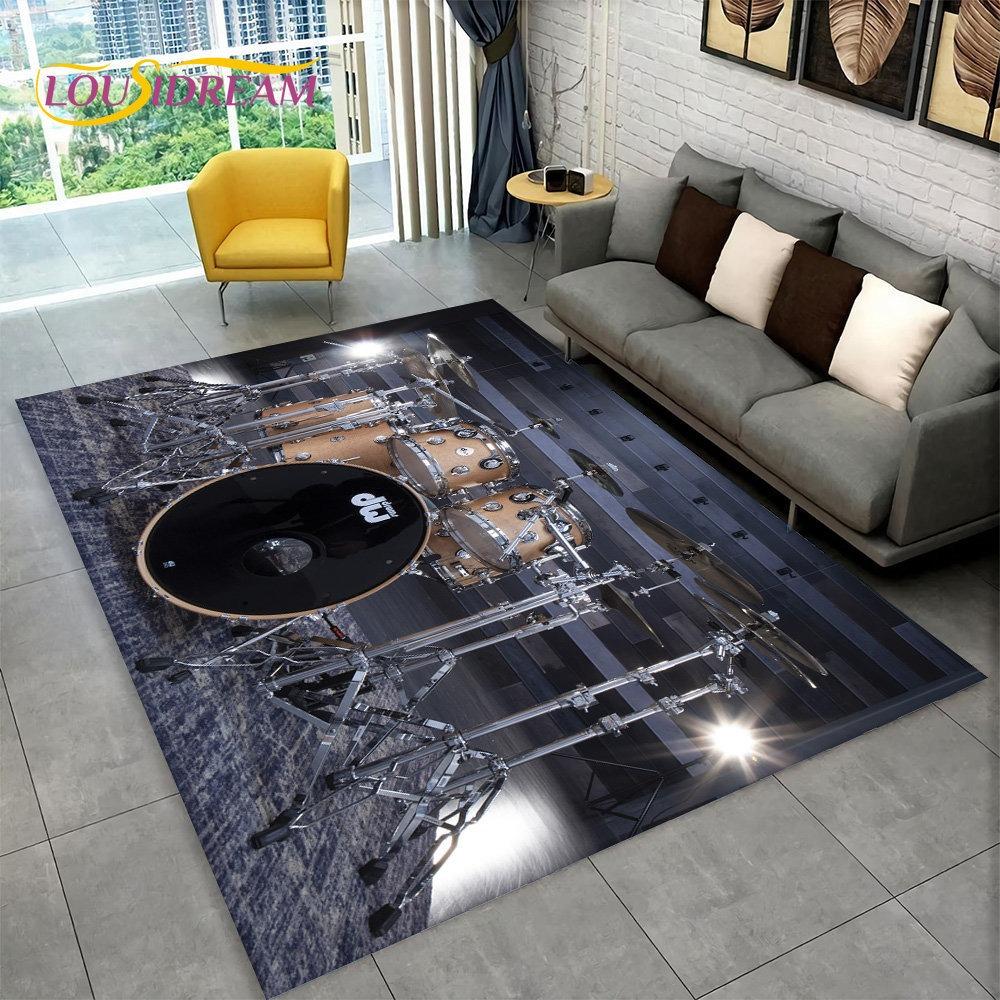 3D Drum Kit Music Instruments Area Large Carpet Rug for Home Living Room Bedroom Doormat DecorArea Rug Carpet Non-slip Floor Mat