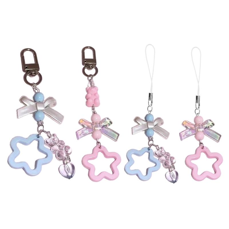 Acrylic Bows Keychain Pendant Multicolor Pentagrams Pendant Key Chains Fashionable Decoration for Phones Car Keys Bags