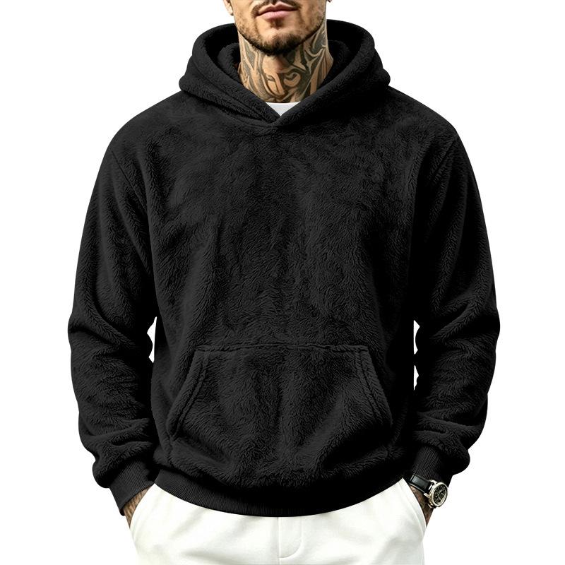 Men's Plush Hoodie Relaxed Fit Warm Casual Pullover for Home Outdoor and Commuting